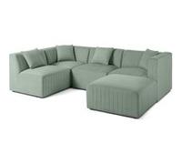 Nova - canapé modulable d'angle gauche - 5 places - avec pouf d'appoint - en velours - Bleu