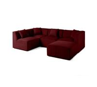 Nova - canapé modulable d'angle gauche - 5 places - avec pouf d'appoint - en velours - Rouge Rouge G