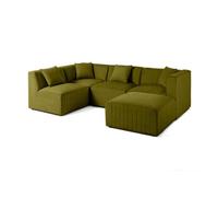 Nova - canapé modulable d'angle gauche - 5 places - avec pouf d'appoint - en velours - Vert Olive