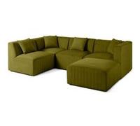 Nova - canapé modulable d'angle gauche - 5 places - avec pouf d'appoint - en velours - Vert Olive