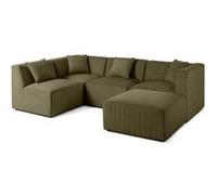 Nova - canapé modulable d'angle gauche - 5 places - avec pouf d'appoint - en velours - Vert Vert G