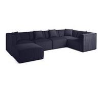 Nova - canapé modulable d'angle réversible - 6 places - avec pouf d'appoint - en velours - Bleu marine