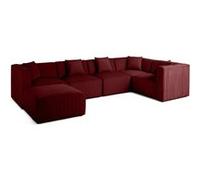 Nova - canapé modulable d'angle réversible - 6 places - avec pouf d'appoint - en velours - Rouge
