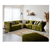 Nova - canapé modulable d'angle réversible - 6 places - en velours - Vert Olive