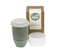 NOVA CERAMICS Tasse de voyage - Gobelet à café de voyage - Passe au micro-ondes et au lave-vaisselle - Cadeau pour femme, homme, lui, elle - 355 ml - Émeraude