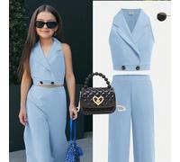 Nova Glow Ensemble 2 pièces décontracté pour jeunes filles avec chemise sans manches à col tissé et pantalon assorti 8Y,9Y,10Y,11Y,12YUnicoloreTissu tissé