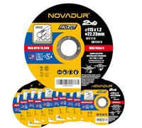 NOVADUR® Lot de 10 disques à tronçonner pour acier inoxydable 115 x 1,2 x 22,23 mm - Spécial meuleuses d'angle