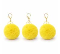 NOVAGO- 1 Porte Clé Pompon en Vrai Poil de Lapin, Doux au Toucher Garanti (Jaune)