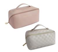 NOVAGO- 2 Mini Vanity Trousse Toilette Pochette Organiseur de Maquillage Compact et Pliable (Beige+Rose)