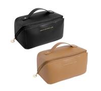 NOVAGO- 2 Mini Vanity Trousse Toilette Pochette Organiseur de Maquillage Compact et Pliable (Camel+Noir)