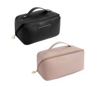 NOVAGO- 2 Mini Vanity Trousse Toilette Pochette Organiseur de Maquillage Compact et Pliable (Noir+Rose)