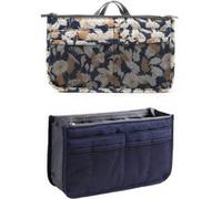NOVAGO 2 Organiseurs Pochette Sac de Rangement intérieur pour Sac à Main ou Sac de Voyage ( Indigo + Feuillage doré ) Multicolore G
