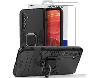 NOVAGO Compatible ave Realme X50 Pro 5G - Pack Complet- Coque Résistante avec Anneau Anti Chute + 2 Films de Protection écran en Verre trempé résistant 0.33mm 9H (Noir Anneau)