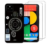 NOVAGO Compatible avec Google Pixel 5 - Pack Complet- Coque Résistante avec Motif imprimé+ 2 Films Protection vitre écran Verre trempé (Caméra)