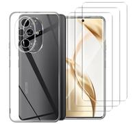 NOVAGO Compatible avec HONOR 200 5G - Pack Complet- Coque Souple transparente Résistante + 3 Films Protection écran vitre Verre trempé 3D incurvé avec colle fournie (Transparent)