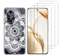 NOVAGO Compatible avec Honor 200 5G -Pack Complet- Coque Transparente Souple avec Motif imprimé + 3 Films Protection écran vitre Verre trempé 3D incurvé avec Colle fournie (Rosace Blanche)
