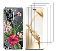 NOVAGO Compatible avec Honor 200 Pro 5G -Pack Complet- Coque Transparente Souple avec Motif imprimé + 3 Films Protection écran vitre Verre trempé 3D incurvé avec Colle fournie (Exotique)