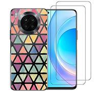 NOVAGO Compatible avec Honor 50 Lite -Coque Transparente Solide avec Impression + 2 Films Protection écran Verre trempé résistant (Plus Petits Que l'écran) (Coque+Films, Triangles)