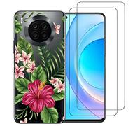 NOVAGO Compatible avec Honor 50 Lite -Coque Transparente Solide avec Impression + 2 Films Protection écran Verre trempé résistant (Plus Petits Que l'écran) (Coque+Films, Exotique)