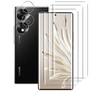NOVAGO Compatible avec Honor 70 5G - 3 Films vitre Protection écran vitre Verre trempé incurvé Colle et Lampe fournie + 2 Films caméra Objectif arrière
