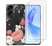 NOVAGO Compatible avec Honor 90 Lite 5G - Pack Complet- Coque Résistante avec Motif imprimé+ 2 Films Protection vitre écran Verre trempé (Grosse Fleur)