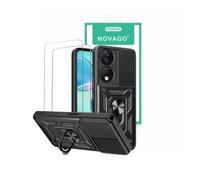 NOVAGO Compatible avec Honor 90 Smart 5G / Honor X7b 5G / X7b 4G - Pack Protection - Coque Arrière avec Anneau Bague Support Solide Anti Choc + 2 Films Verre Trempé 9H 0.33mm