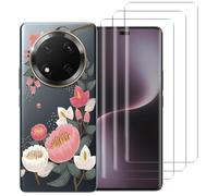 NOVAGO Compatible avec Honor Magic 7 Lite 5G / Magic7 Lite 5G-Pack Complet- Coque Transparente Souple avec Motif +3 Films Protection écran vitre Verre trempé 3D incurvé avec Colle (Grosse Fleur)