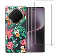 NOVAGO Compatible avec Honor Magic 7 Lite 5G / Magic7 Lite 5G-Pack Complet- Coque Transparente Souple avec Motif +3 Films Protection écran vitre Verre trempé 3D incurvé avec Colle (Fleurs)