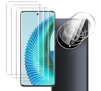 NOVAGO Compatible avec Honor Magic6 Lite 5G - 3 Films vitre protection écran vitre verre trempé incurvé colle et lampe fournie + 3 Films caméra objectif arrière