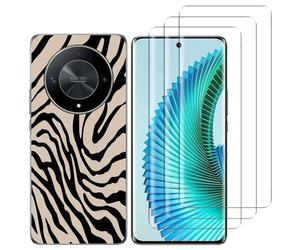 NOVAGO Compatible avec Honor Magic6 Lite 5G -Pack Complet- Coque Transparente Souple avec Motif imprimé + 3 Films Protection écran vitre Verre trempé 3D incurvé avec Colle fournie (TraitNoir)
