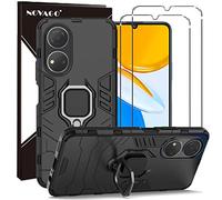NOVAGO Compatible avec Honor X7 - Pack Complet- Coque Résistante avec Anneau Anti Chute + 2 Films de Protection écran en Verre trempé résistant 0.33mm 9H (Noir Anneau)