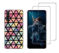 NOVAGO Compatible avec Huawei Honor 20 et Nova 5T -Pack de 2 Film Protection écran Verre trempé +1 Coque Souple Transparente et Résistante Anti Choc (Triangles)