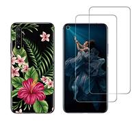 NOVAGO Compatible avec Huawei Honor 20 et Nova 5T -Pack de 2 Film Protection écran Verre trempé +1 Coque Souple Transparente et Résistante Anti Choc (Exotique)