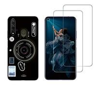NOVAGO Compatible avec Huawei Honor 20 et Nova 5T -Pack de 2 Film Protection écran Verre trempé +1 Coque Souple Transparente et Résistante Anti Choc (Camera)
