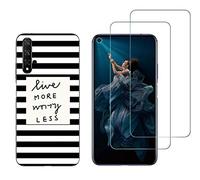 NOVAGO Compatible avec Huawei Honor 20 et Nova 5T -Pack de 2 Film Protection écran Verre trempé +1 Coque Souple Transparente et Résistante Anti Choc (Trait Noir)