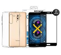 NOVAGO Compatible avec Huawei Honor 6X - Pack Protection - Coque Arrière Silicone TPU Gel Souple Solide Anti Choc + 2 Films Verre Trempé (Compatible Coque) (Noir)