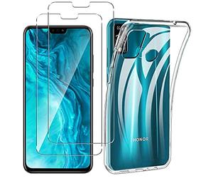 NOVAGO Compatible avec Huawei Honor 9X Lite - Pack Complet : Coque Arrière Transparente Antichoc en TPU Gel Souple + 2 Films de Protection Écran en Verre Trempé 9H