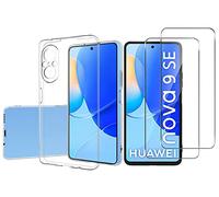 NOVAGO Compatible avec Huawei Nova 9 SE - Pack Protection - Coque Arrière Transparente en Silicone TPU + 2 Films de Protection écran en Verre Trempé (Transparent, Compatible Coque)