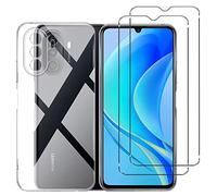 NOVAGO Compatible avec Huawei Nova Y70 / Y70 Plus - Pack Protection - Coque Arrière Transparente en Silicone TPU + 2 Films de Protection écran en Verre Trempé (Transparent, Compatible Coque)