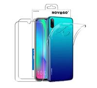 NOVAGO Compatible avec Huawei P Smart 2019, Honor 10 Lite-Coque Souple Solide avec Impression + 2 Films Protection écran Verre trempé résistant (Transparent)