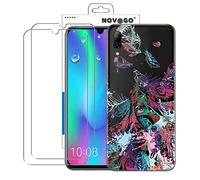 NOVAGO Compatible avec Huawei P Smart 2019, Honor 10 Lite-Coque Souple Solide avec Impression + 2 Films Protection écran Verre trempé résistant -Plumes