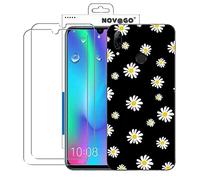 NOVAGO Compatible avec Huawei P Smart 2019, Honor 10 Lite-Coque Souple Solide avec Impression + 2 Films Protection écran Verre trempé résistant-Fleur