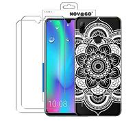 NOVAGO Compatible avec Huawei P Smart 2019, Honor 10 Lite-Coque Souple Solide avec Impression + 2 Films Protection écran Verre trempé résistant-Rosace Blanche