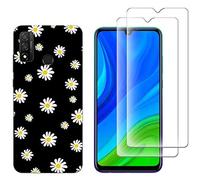 NOVAGO Compatible avec Huawei P Smart 2020-Coque Souple Solide avec Impression + 2 Films Protection écran Verre trempé résistant (Plus Petits Que l'écran) (Coque+2 Films, Petites Fleurs)