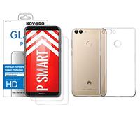 NOVAGO Compatible avec Huawei P Smart - Pack Complet - Coque Résistante Transparente + 2 Films Protection écran Verre trempé (Transparent, Compatible Coque)