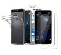 NOVAGO Compatible avec Huawei P10 - Pack 2 en 1 - Coque Souple Transparente et Solide + 2 Films Protection Écran Verre Trempé (Transparent, Films Plus Petits Que l'écran)