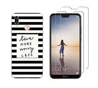 NOVAGO Compatible avec Huawei P20 Lite-Pack de 2 Films Protection écran en Verre trempé +1 Coque Résistante et Solide Anti Choc (1 Coque +2 Films, Traits Noirs)