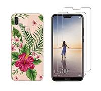 NOVAGO Compatible avec Huawei P20 Lite-Pack de 2 Films Protection écran en Verre trempé +1 Coque Résistante et Solide Anti Choc (1 Coque +2 Films, Bouquet)