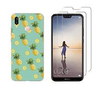 NOVAGO Compatible avec Huawei P20 Lite-Pack de 2 Films Protection écran en Verre trempé +1 Coque Résistante et Solide Anti Choc (1 Coque +2 Films, Ananas)