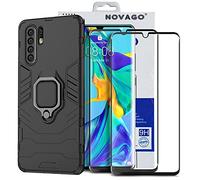NOVAGO Compatible avec Huawei P30 Pro -Pack Complet- Coque Ultra Résistante avec Anneau Anti Chute + 2 Films Protection Écran en Verre Trempé 3D Incurvé - Anti-Choc et HD